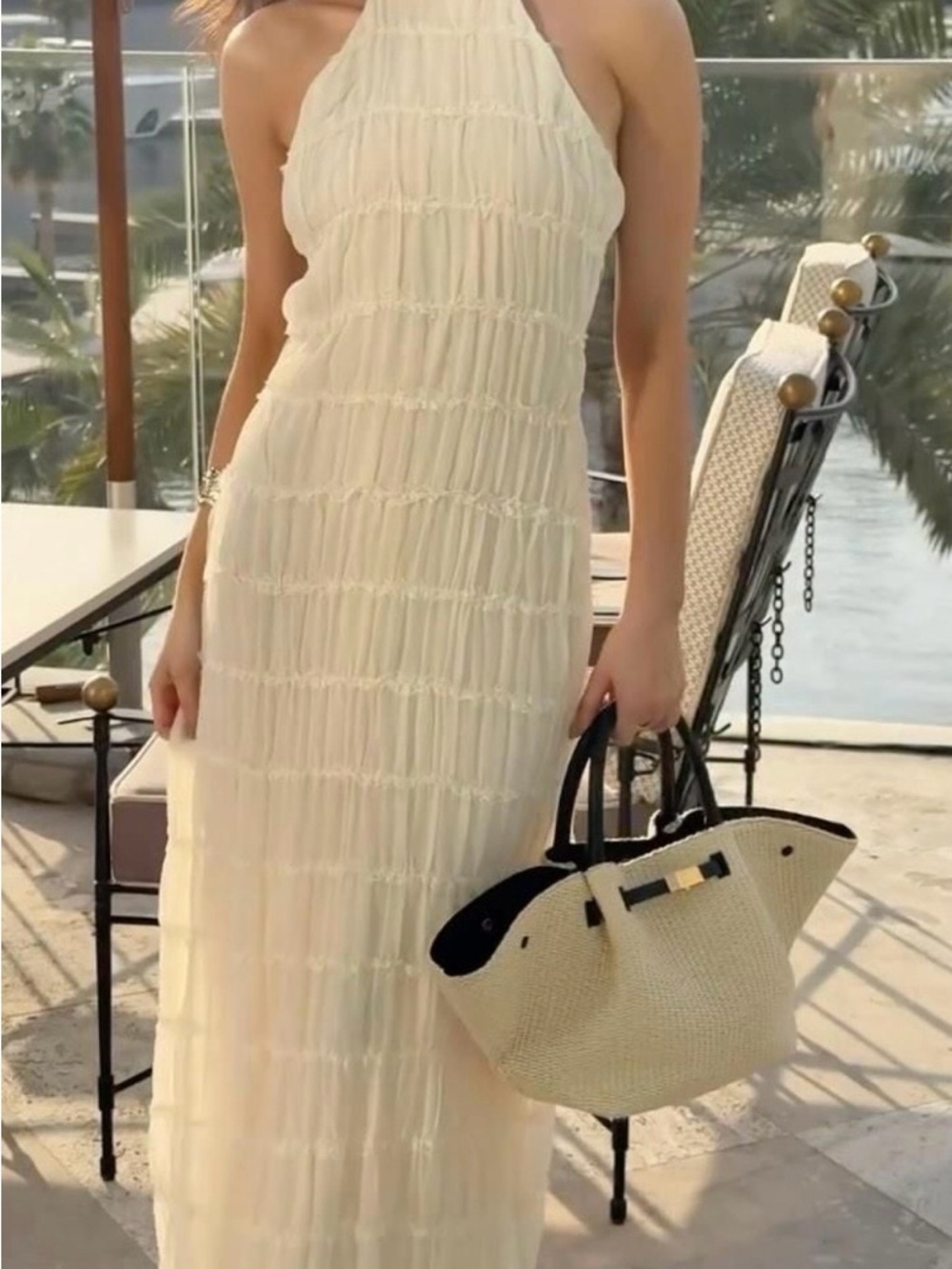 Peppermayo Cream Halter-Style Maxi Dress